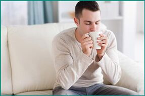 A man drinks tea with mint, wants to cure erectile dysfunction. 